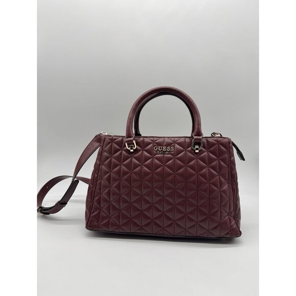 GUESS Kori Girlfriend quilted large satchel crossbody bag - Burgundy / Wine /Red - Picture 8 of 11